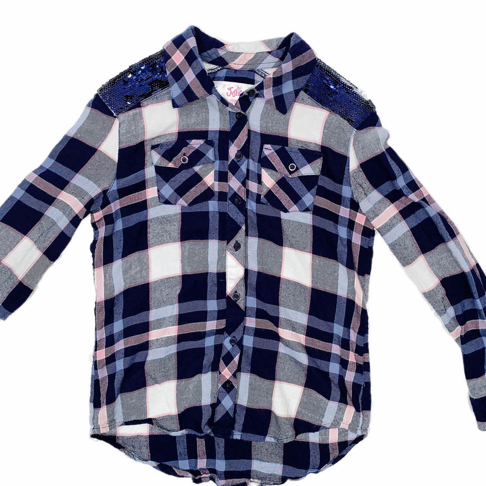 Justice Flannel Button Down Top Sz 12